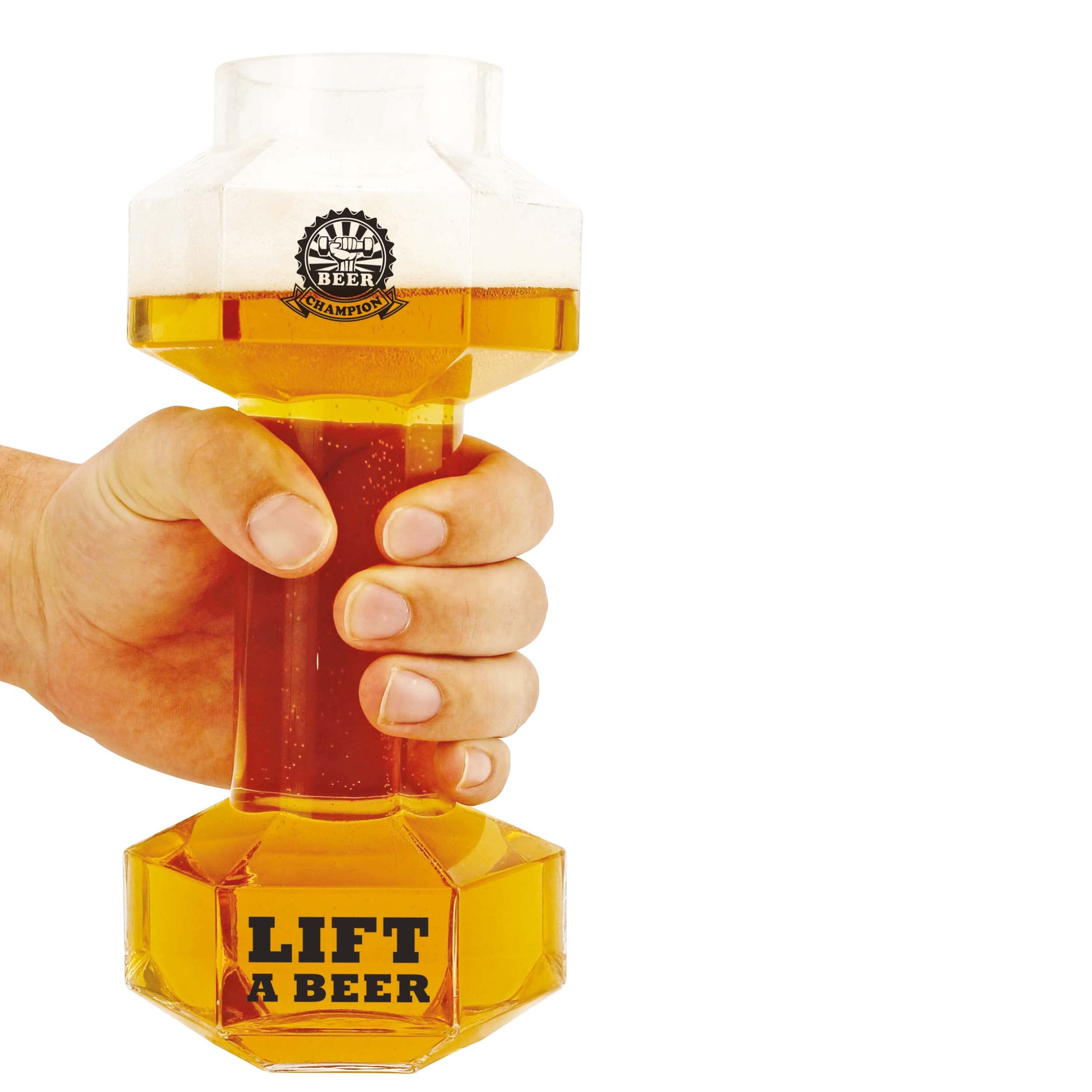 Winkee - Bicchiere da birra con bilanciere – 0,68 litri di capacità I bicchiere da birra divertente per mezzo luminoso o pils I costruzione muscolare durante il bere birra I La palestra per gli amanti