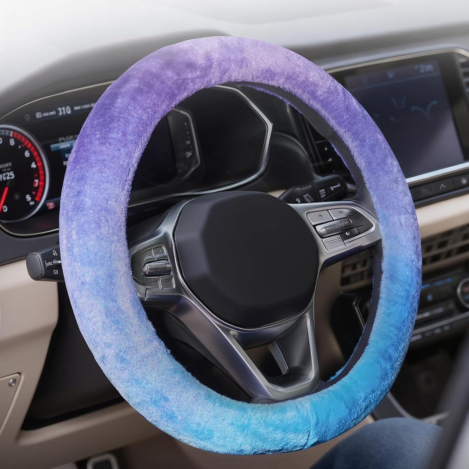 Coverado Winter Fluffy Steering Wheel Cover, Upgraded Anti-Slip Fuzzy Furry Car Steering Wheel Cover, Universal 14-15 inch, Soft Plush, Warm, No Odor, Luxurious Decoration for Women Men