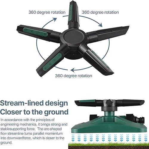 Miniatura 4 de LANRU Rociadores para patio, 1 paquete de rociadores de agua automáticos giratorios de 360 para césped, 5 brazos, dirección de chispa, sistema