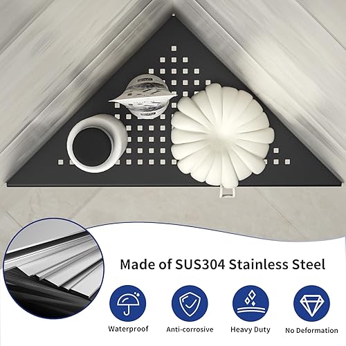 Miniatura 2 de Bernkot Estantes esquineros de ducha, estante empotrado de acero inoxidable 304 negro mate de 10 pulgadas para baño, estante de lechada para pared