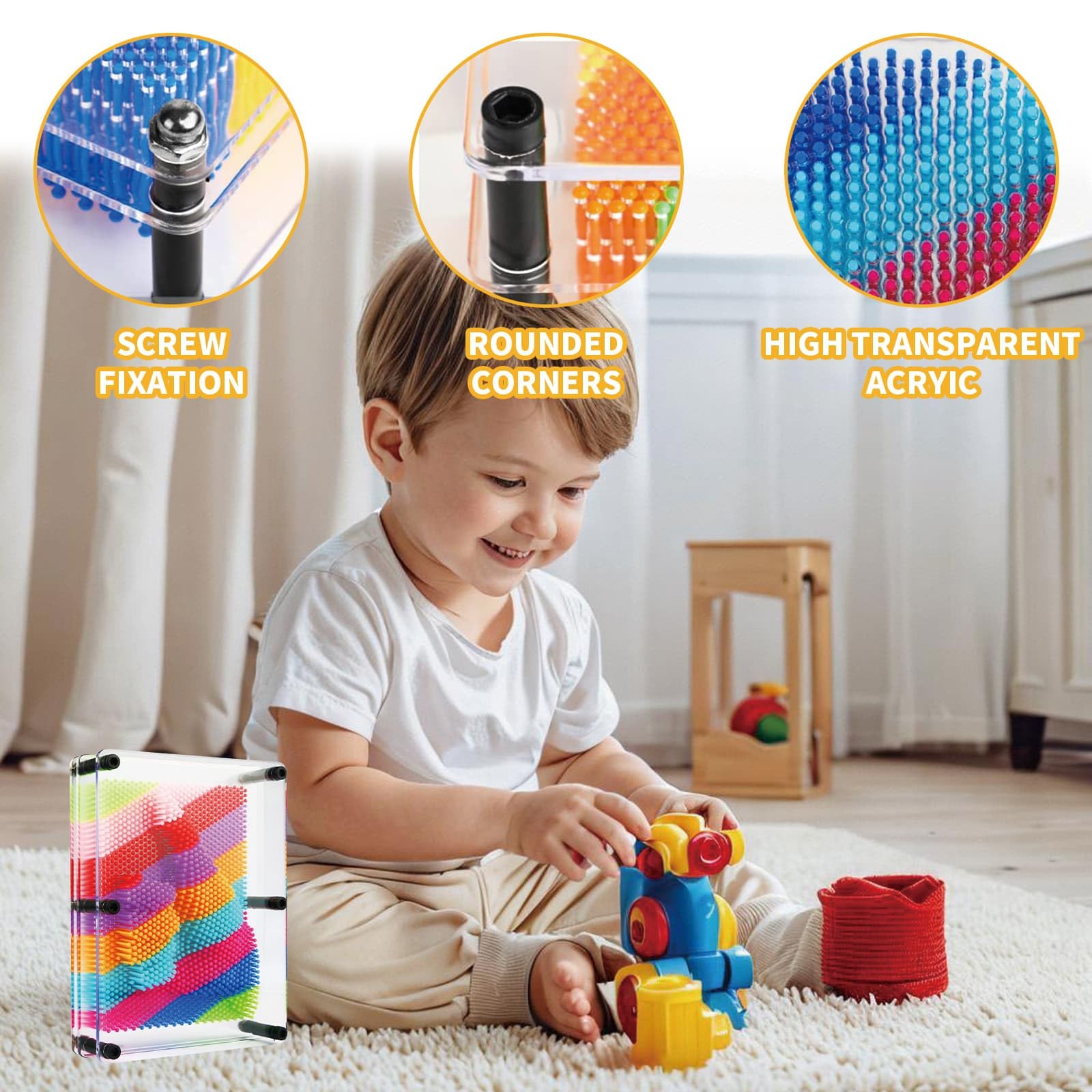 3D Pin Art Toy, Large Size 6" x 8" 3D Pin Art Board, Home Office Decoration, Unique Rainbow Design for Kids and Adults - Image 4