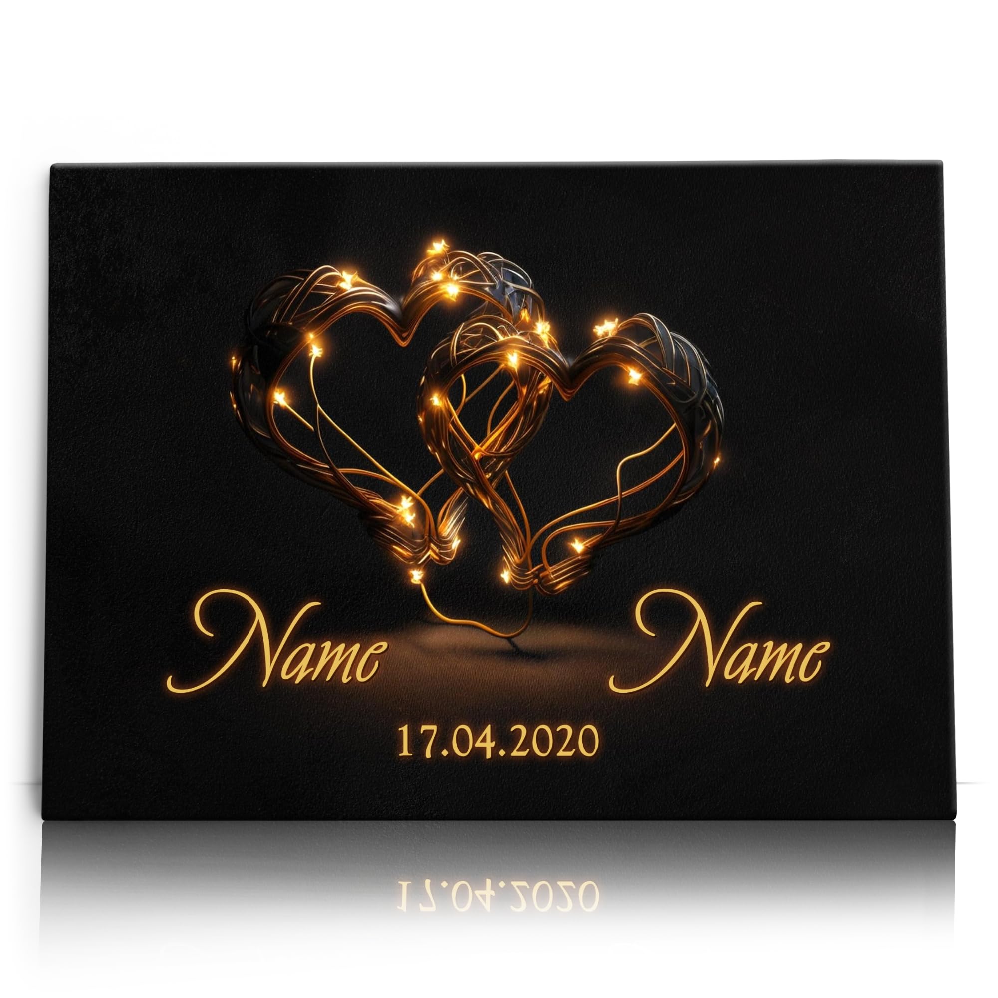 Liebesleinwand Individuelles Wandbild Blinkende Herzen | Jahrestag, Hochzeitstag Geschenke für Frauen | Leinwand mit Namen und Datum gestalten