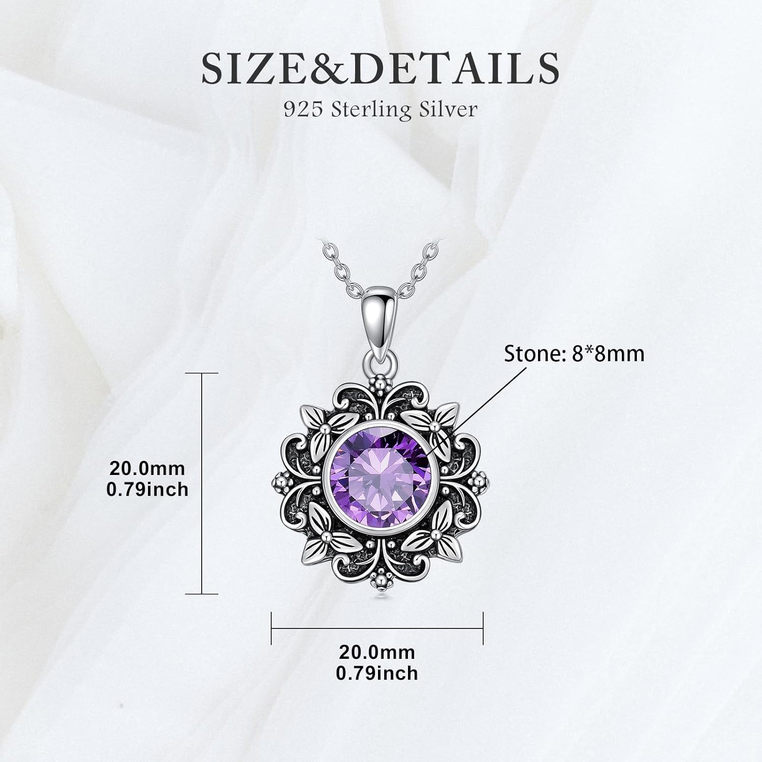 Vintage Floral Necklace for Women, Sterling Silver Natural Gemstone Pendant, Boho Jewelry Gift for Her, Mom, Grandma, Wife - Image 6