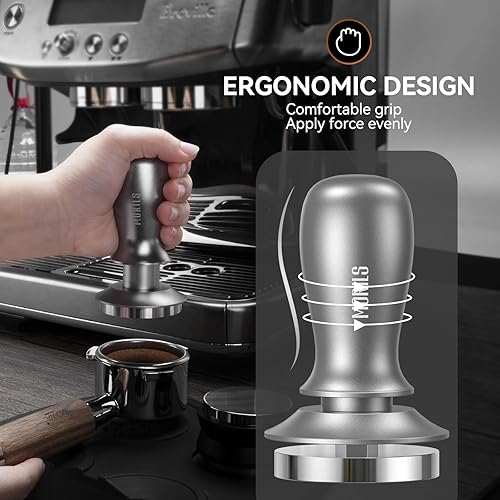 Miniatura 6 de Premium - Manipulador de café expreso de 2.283 in, con resorte calibrado constante de 30 libras, base de acero inoxidable, se adapta a todos los