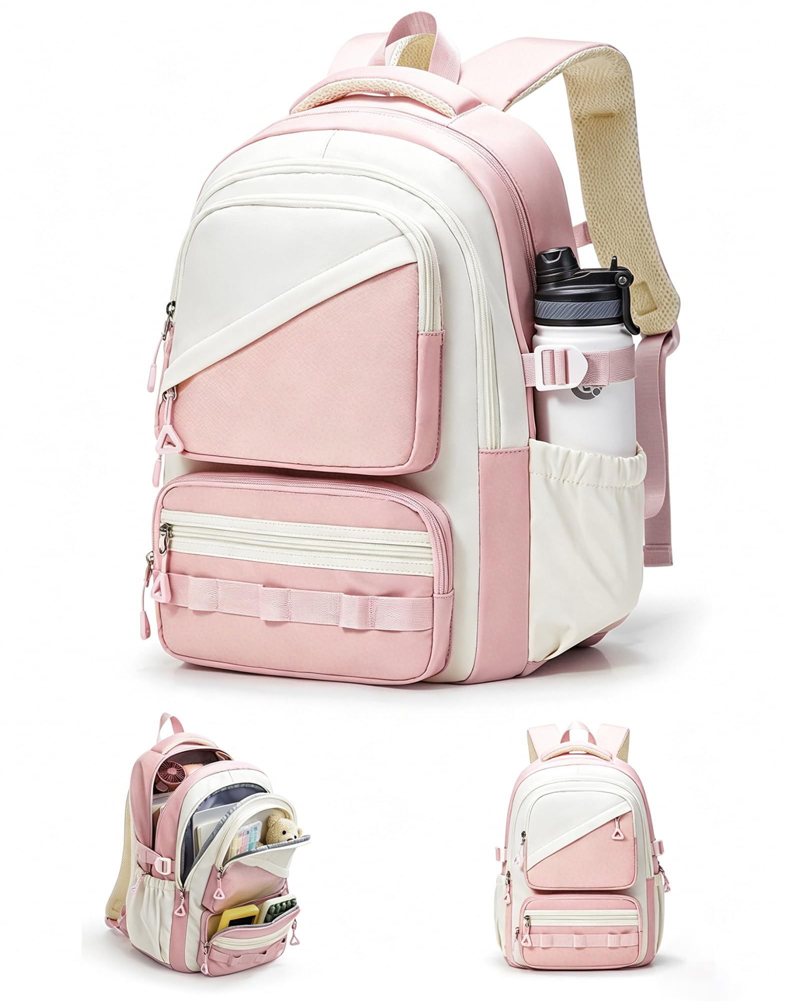 sikazan Kawaii Rucksack Mädchen Teenager Rosa - Großer Schulrucksack mit Anime Pin Sichtfenster, Süßer Japanischer Daypack für Weiterführende Schule, Ästhetisch & Cute, Laptopfach