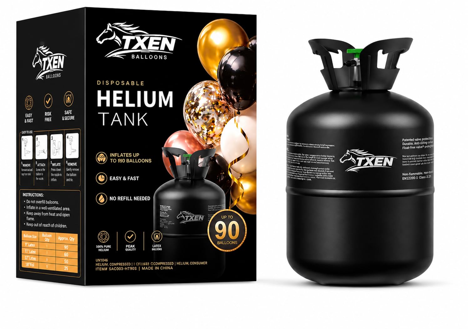 TXEN Disposable Helium Tank for Balloons – Inflates Up to 90 Balloons, Ready to Use Helium Canister for Birthday, Wedding, Baby Shower & Party Decorations
