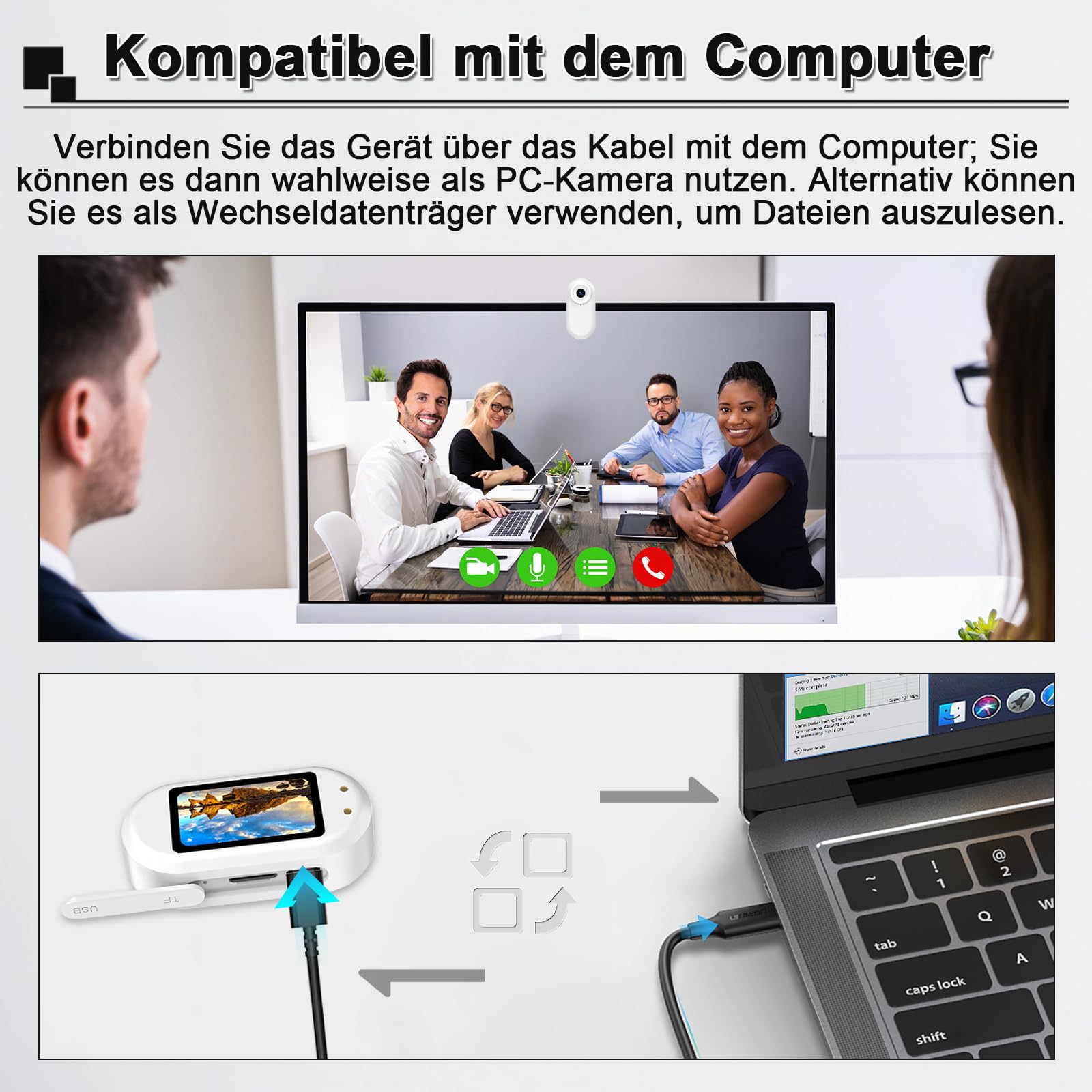Mini-Bodycam 1080P HD, Tierkamera für Halsbänder mit kabelloser Ladestation – Daumen-Sportkamera mit Bewegungserkennung, 1,47-Zoll-Display und Magnethalterung; kleiner POV-Camcorder für Hunde & Katzen