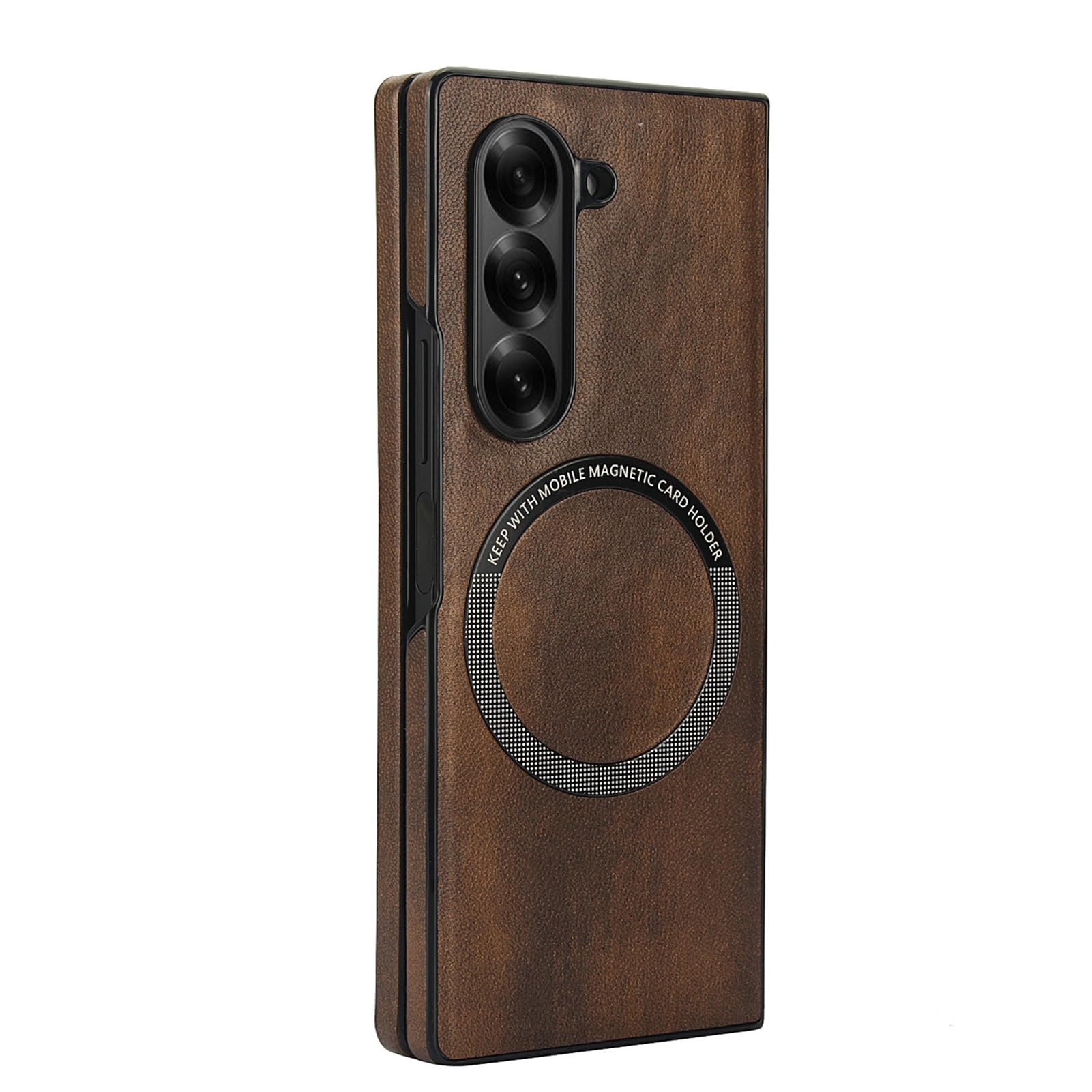 Custodia Sottile For Samsung Galaxy Z Fold 8 Ultra, Pelle Con Ventosa Magnetica Ultra Sottile Anti-Impronta Supporto Ricarica Wireless Shell Stile Business Minimalista(Brown)