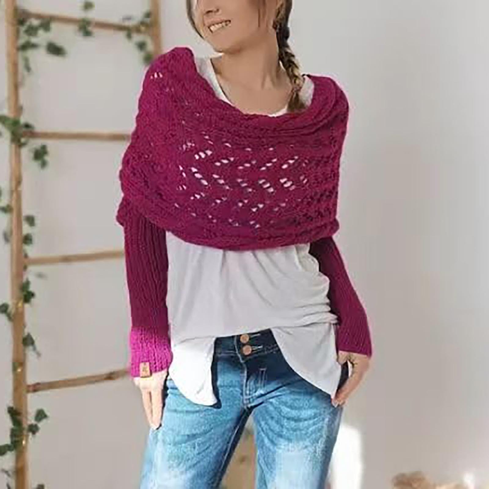 Écharpe Avec Manches Pour Femme - Châle Creux à Manches - Matière Peluche Douce - Style Polyvalent Pull/cape - Hiver élégant