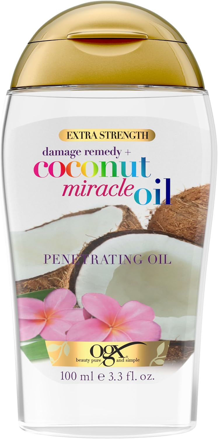 OGX Ekstra Mukavemet Hasar Çözümi+ Hindistan Cevizi Miracle Yağı Penetran Saç Yağı Tedavisi, Ekstra Nemlendirici, Kaba, Kuru Saçlar için Ekstra Nemlendirici Yağ, Paraben İçermez, Sülfatlı Yüzey Faktanları İçermez, 3.3 ml