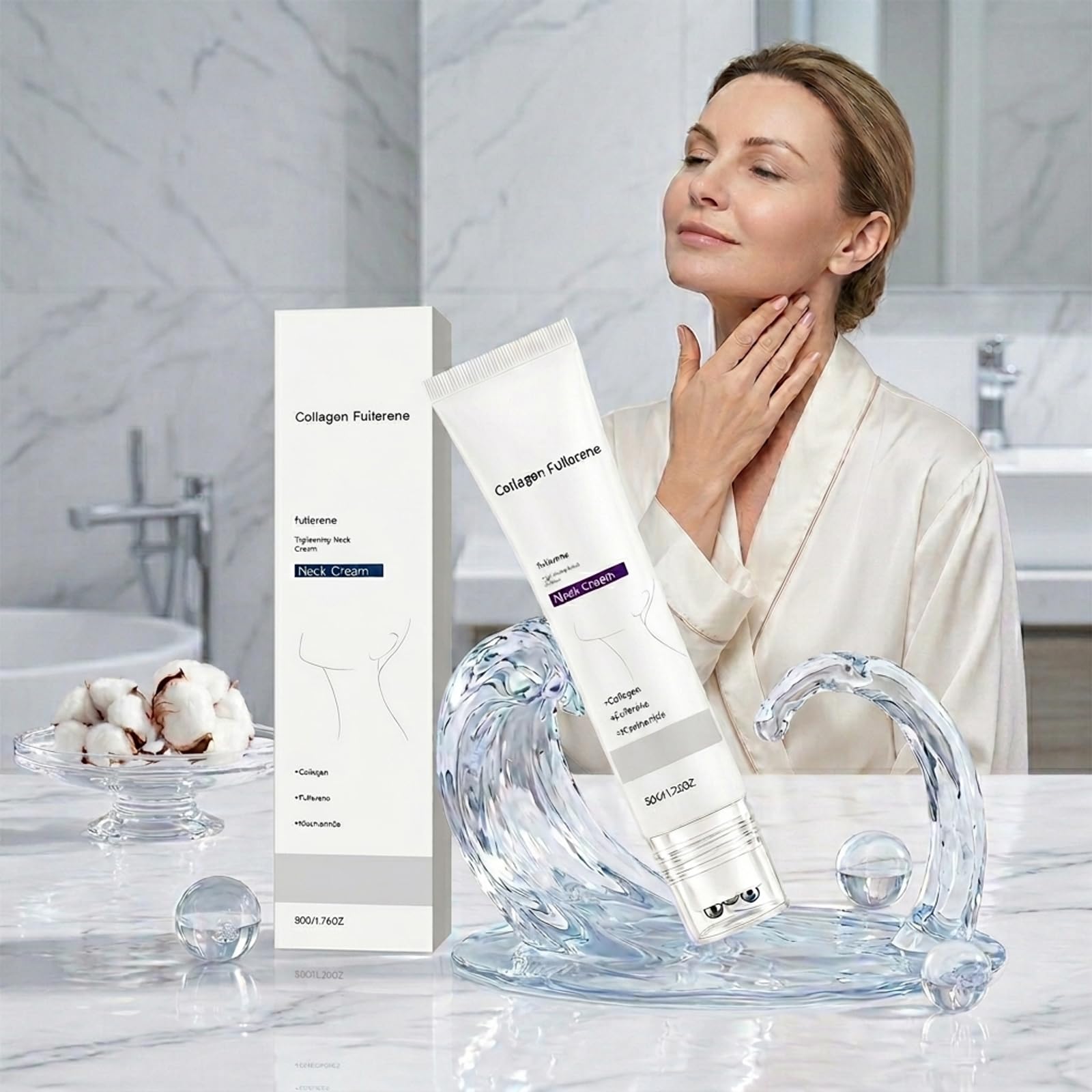 Crema Rassodante per il Collo con Rullo, Magic Collagen Fullerene Neck Cream, Crema Collo e Décolleté Lifting Con Collagen Peptides, Firming Neck Cream, Riduce Rughe, Nutre, Anti Rughe, 50g (3pcs)