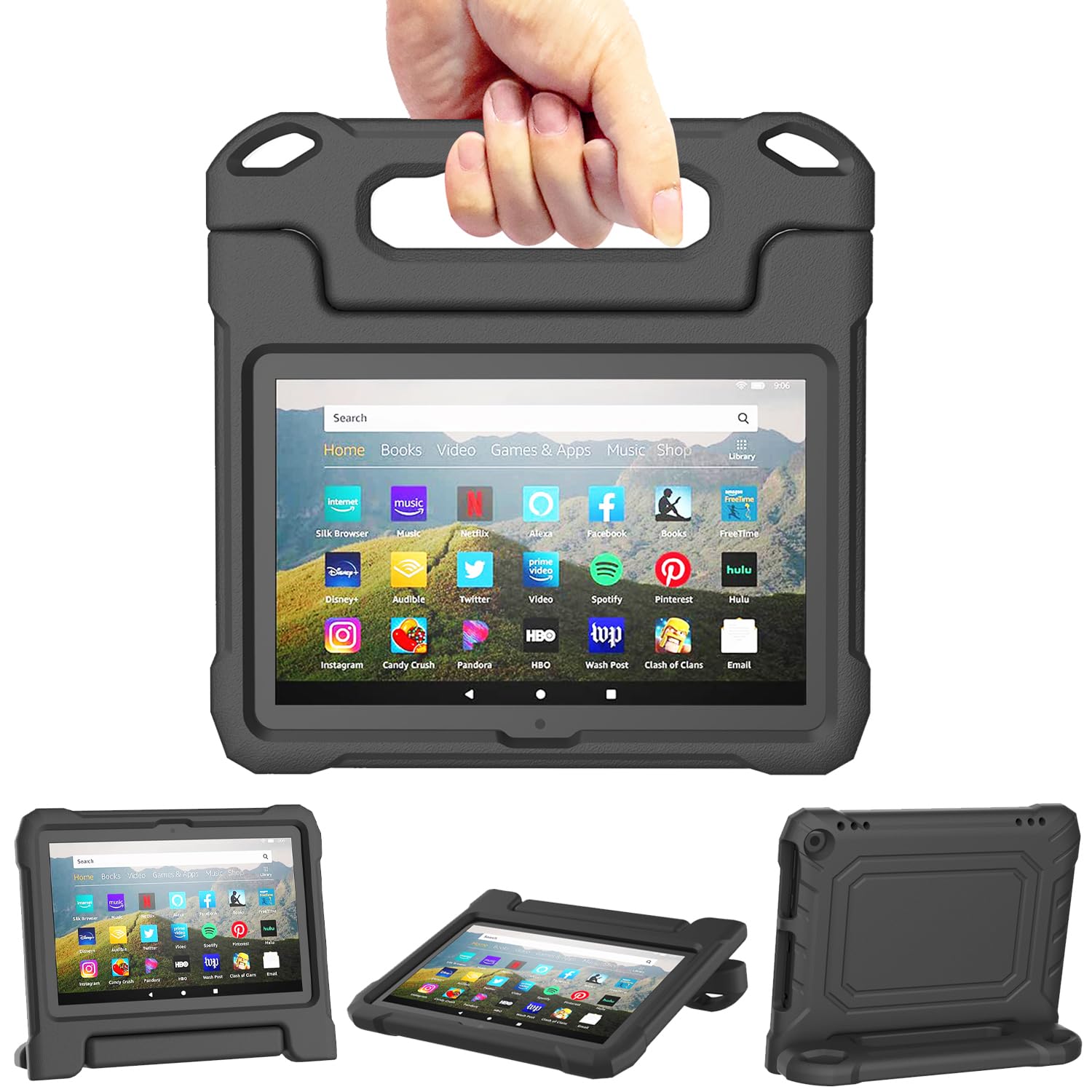 DJ&amp;RPPQ Child-Friendly Body Rugged Heavy (Incompatible 8in Sony Nokia) Duty Shockproof Case with Kickstand for Kids- Black