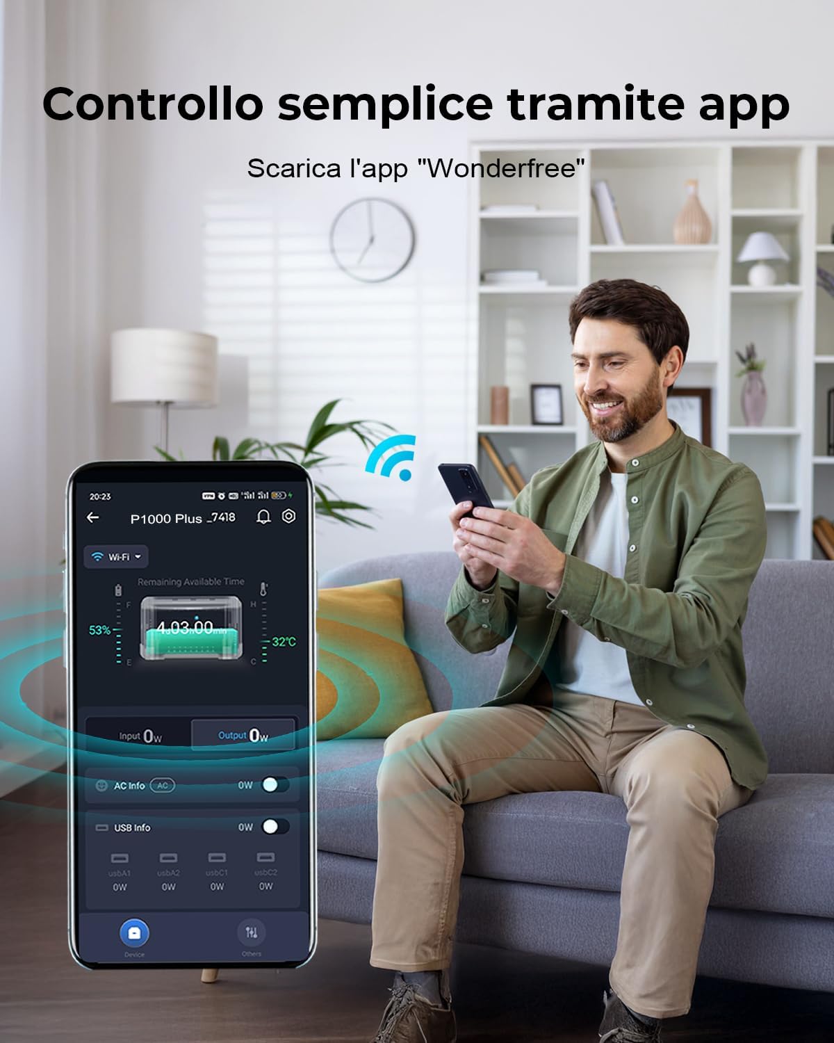 Man using smartphone to control OUKITEL P1000 Plus via app