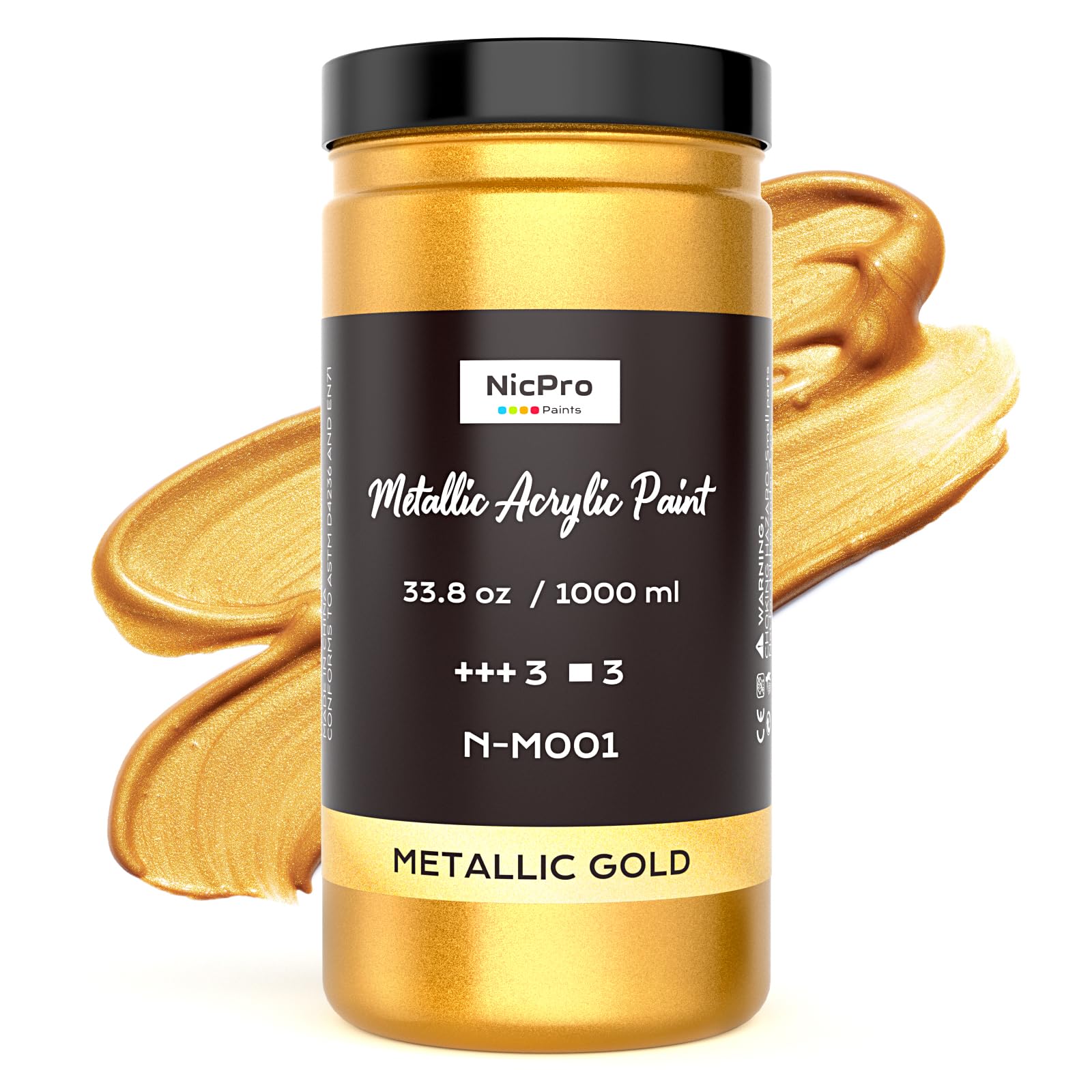 Nicpro Acrylic Paint Metallic Gold, 33.8oz/1000ml Large Gold Leaf Paint