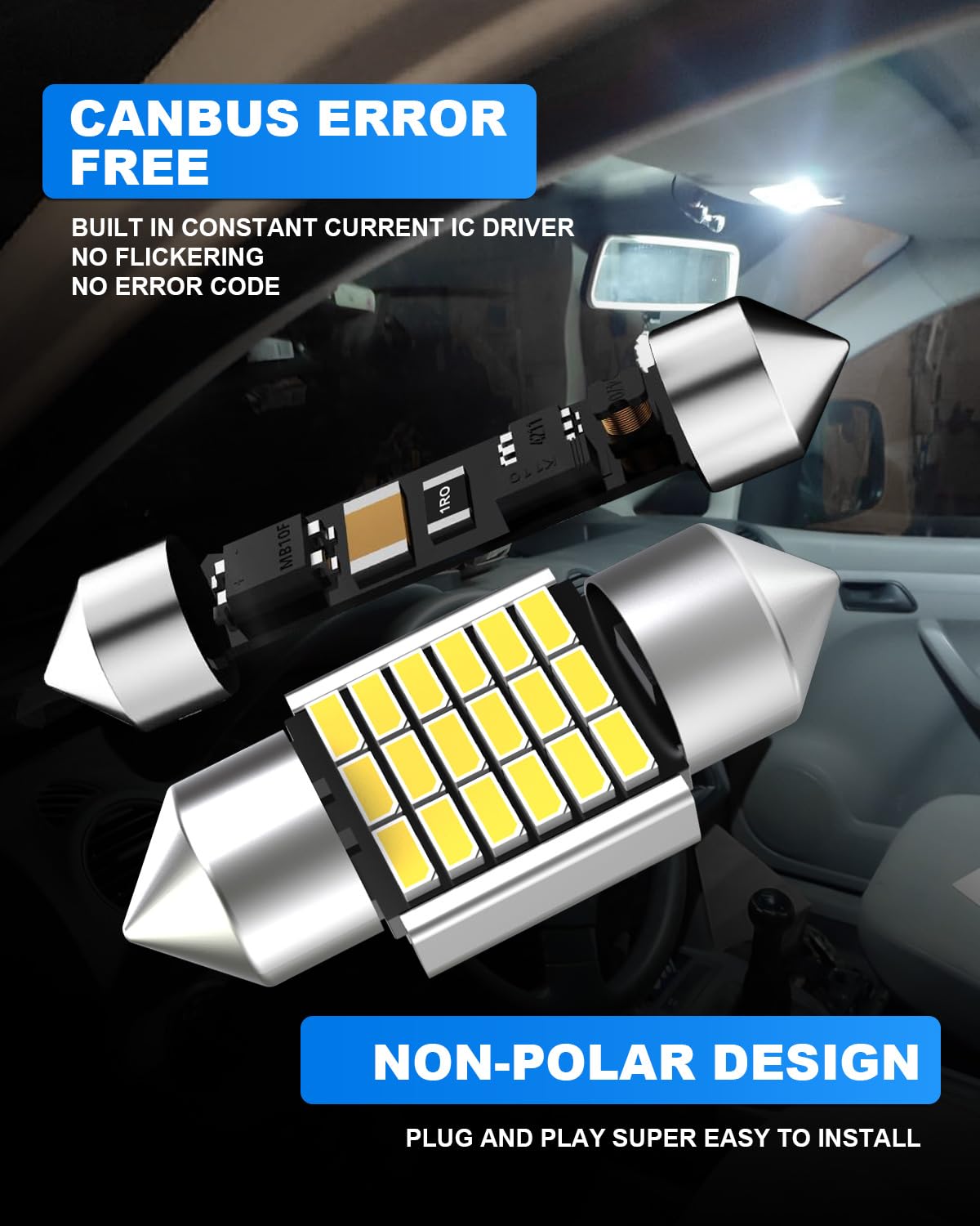 OUSHI Żarówki C5W Festoon LED 31 mm, 1,22 cala, Canbus 12 V, 6000 K, ksenonowa biel super jasna 3175, DE3175, DE3021, 3022, 3021, oświetlenie wewnętrzne i tablica rejestracyjna bez polaryzacji (zestaw