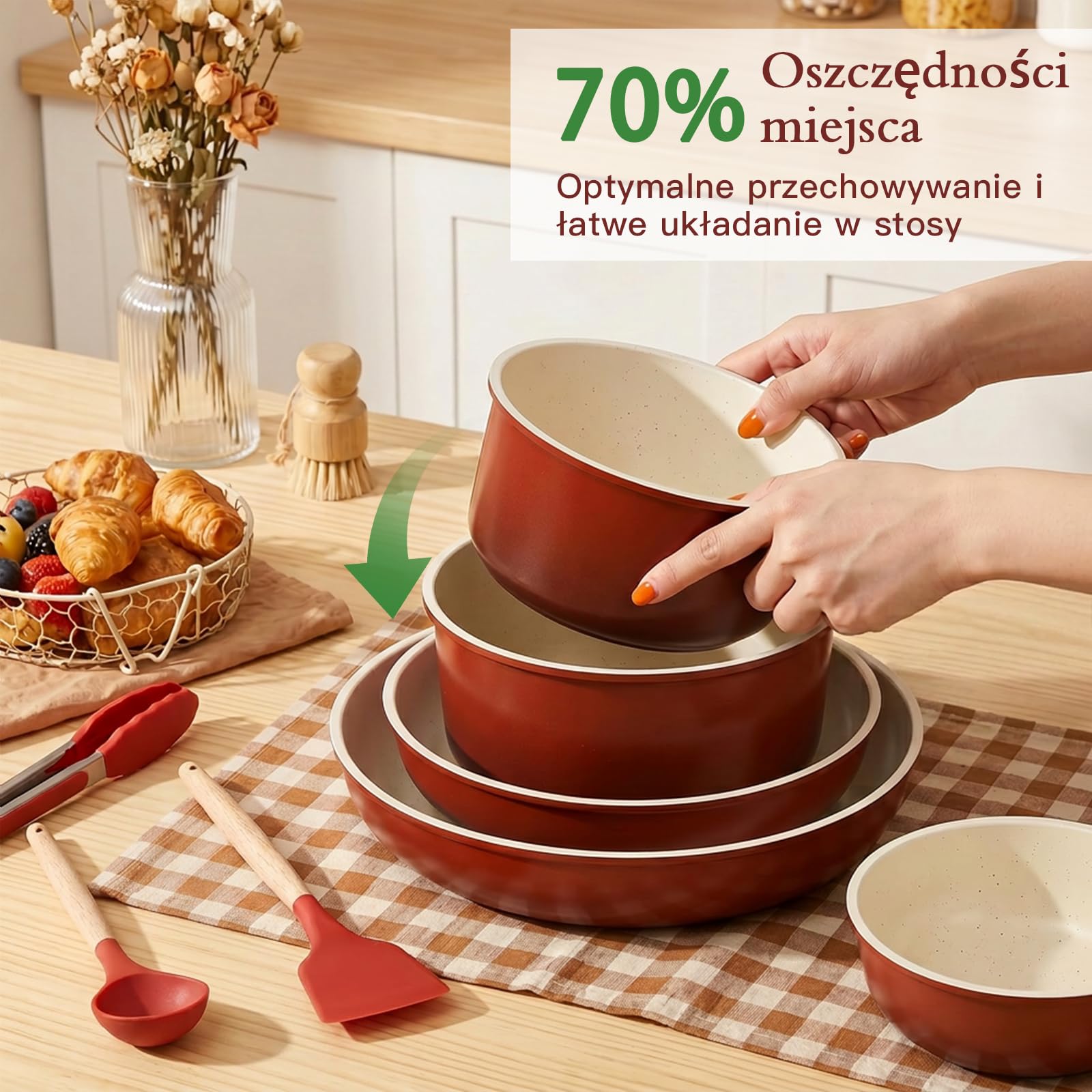 GiPP Zestaw 21 Patelni z Powłoką Nieprzywierającą, z Odłączanymi Uchwytami | Nadaje się do kuchenek indukcyjnych, z aluminium, do zdrowego gotowania w kamperze, wolne od toksyn, można myć w zmywarce