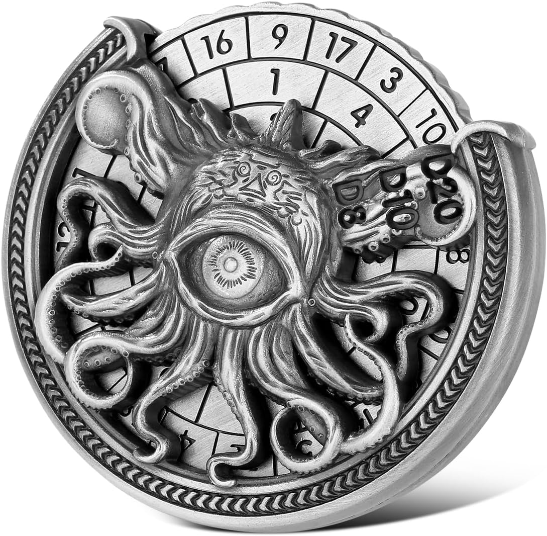 Spinner DND Dice Set, Metallic D&D Dice, One-Eyed Octopus Roulette Dice Spinner for DND Dice Set, D&D Gifts with Gift Box, Role Playing Game Board Game Accessories, Dark Silver