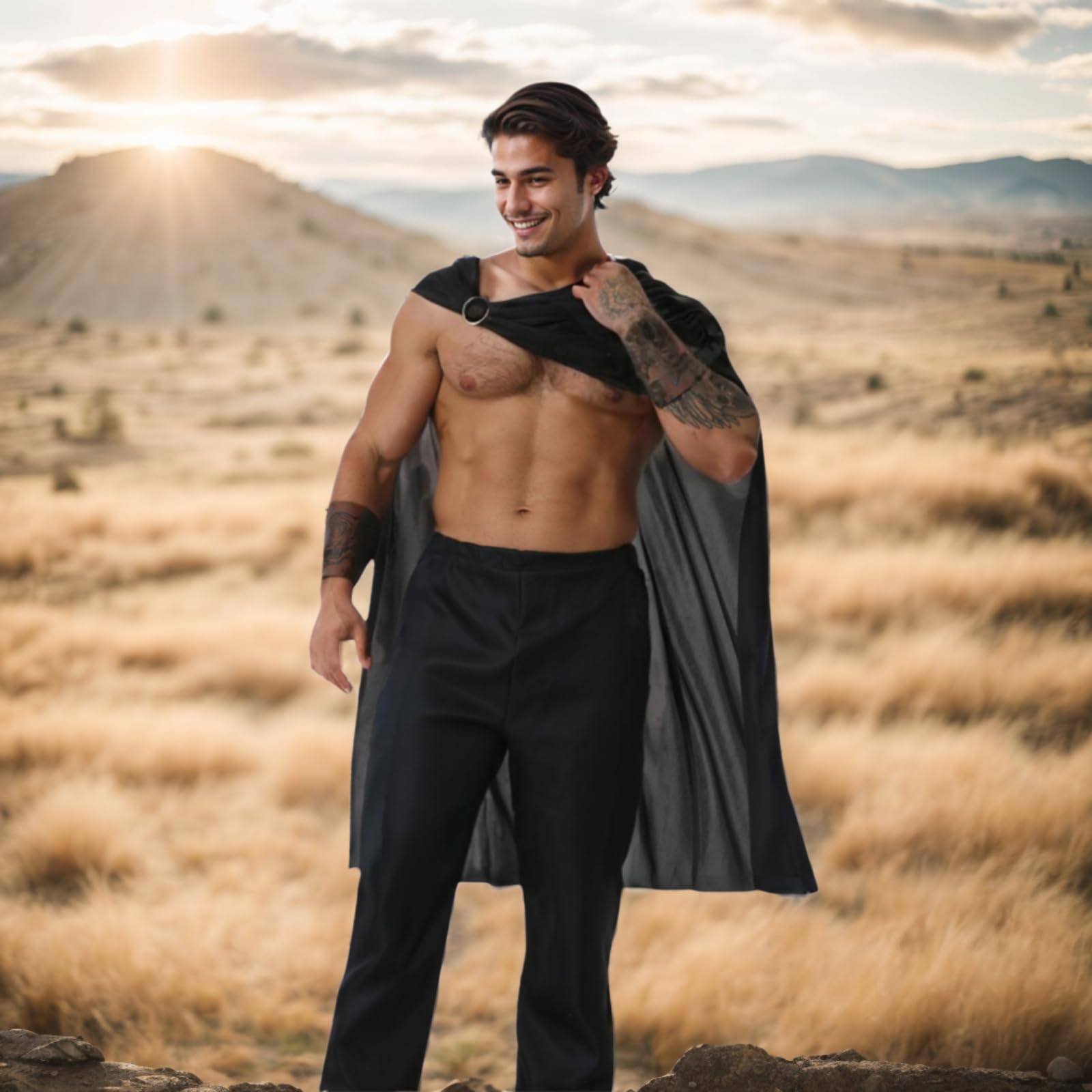 RRCBMD Adult Spartan Warrior Costume Cape with Bracers Unisex Medieval Cloak Halloween Cosplay Black(108cm - Image 4