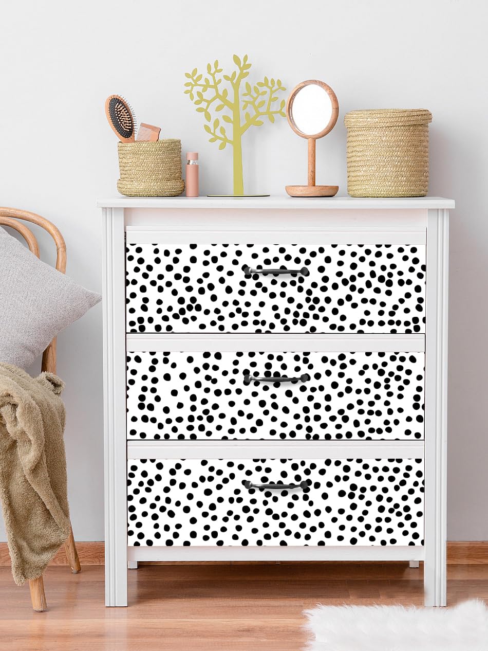 Jeweluck Papel pintado para despegar y pegar, diseño de lunares, 45 x 300 cm | Papel pintado de vinilo autoadhesivo extraíble para pegar y despegar, papel de contacto de puntos negros para baño
