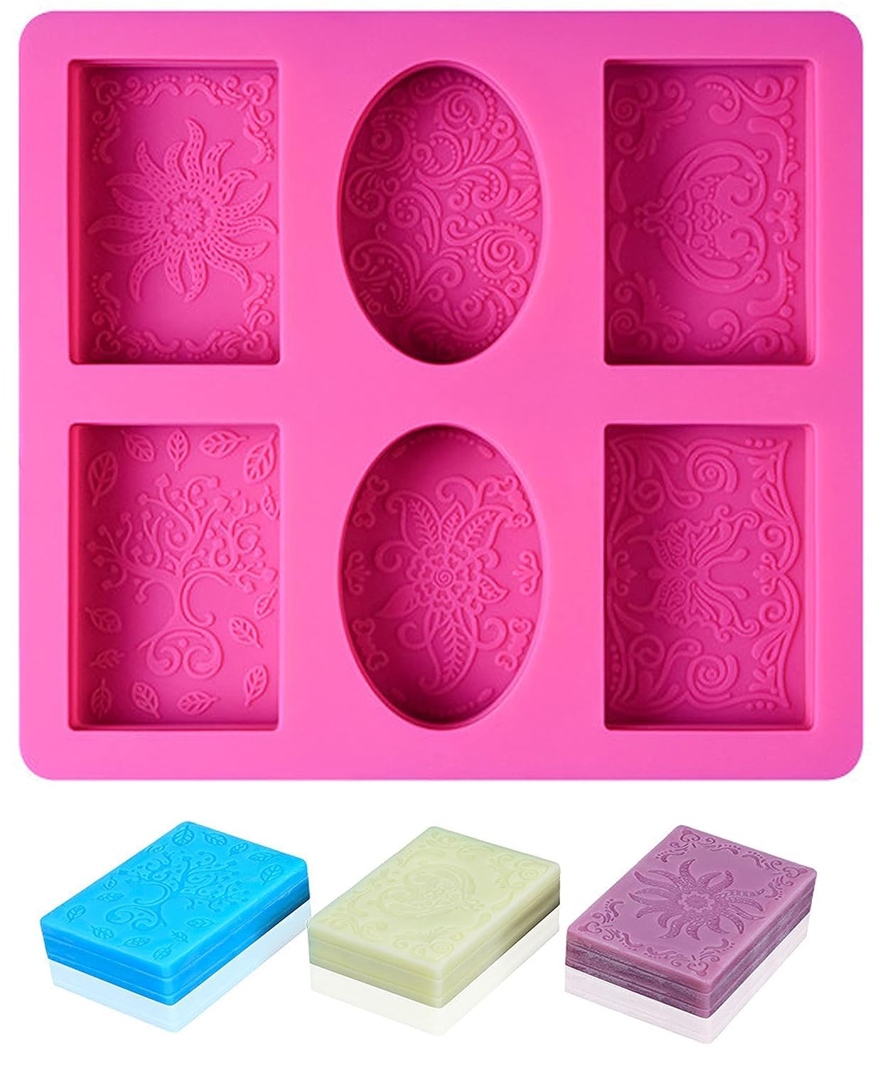 TP INCORP Silicone Soap Moulds, 6-Cavities Rectangle Oval Soap Molds for Soap Making Bread Biscuit Chocolate Cookie Mousse Mould Wax Candle (1PC, Multicolor)-image-22
