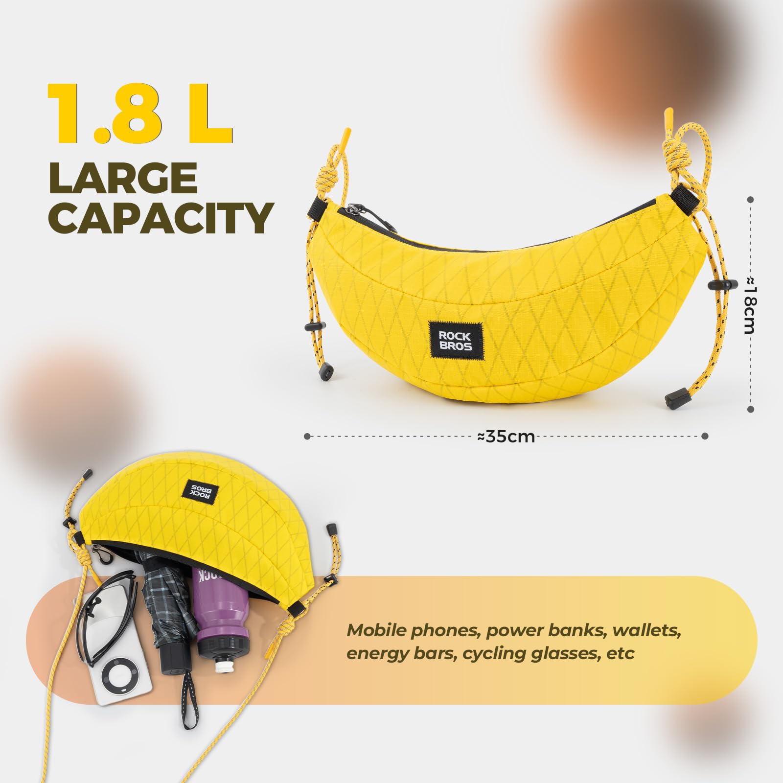 ROCKBROS Borsa da Manubrio per Bicicletta 1,8 L, Borsa a Tracolla Leggero Crossbody Bag, Adatta per Mountain Bike, Bici Pieghevoli, Monopattino e Pendolarismo, Giallo