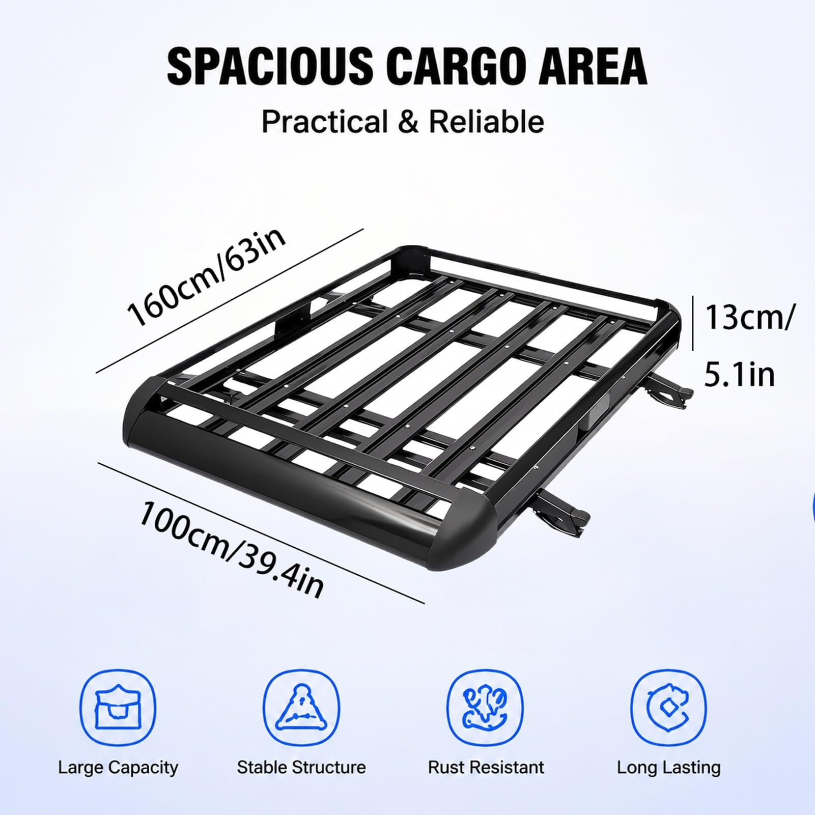Cesto Portatutto Tetto Auto-Struttura Doppia per Attrezzatura Outdoor | Deflettore Anteriore Aerodinamico,Riduce Resistenza al Vento e Rumori,Struttura Adatta ai Viaggi(Black,160x100cm)