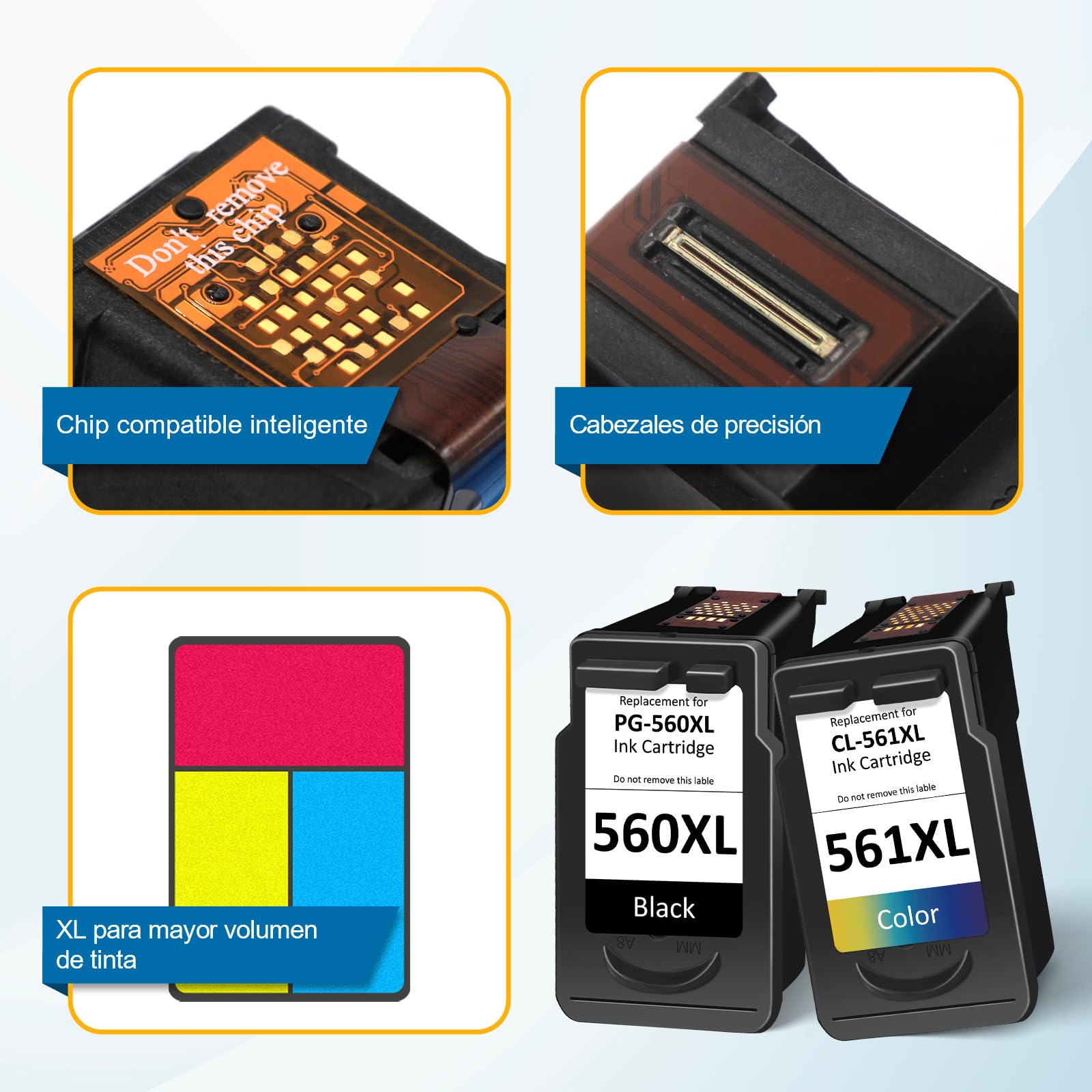 CARTRIGO 560 561 Cartuchos compatibles con Canon 560 561, compatibles con Cartuchos Canon TS5350A, para TS7450 TS7450a TS5351 TS5352 TS7450 TS7451i TS5353 (Negro y Color, Paquete de 2)