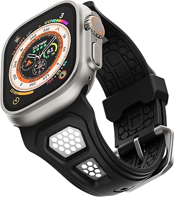 ULTIMAL Compatible with Apple Watch Band 49mm/45mm/44mm/42mm/46mm, Rugged Sports Strap with Breathable Hollowing Stainless Steel Design for iWatch Ultra 2/1 Series 10/9/8/7/6/5/4/3/2/1/SE/SE2