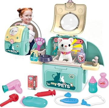 Gifts2U Cat Vet Toys for Kids,Doctor Role Play Set Educate Girl Take Care Pet,Cat Can Singing Backpack Toys for 3 4 5 6 Years Old Children