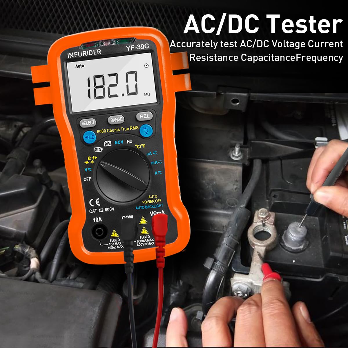 Multimètre Numérique MESTEK AC/DC Multimètre Digital Courant Tension Testeur Electrique Automatique TRMS 6000points Voltmètre Ampèremètre Ohmmètre Température Résistance Diode Fréquence Continuité NCV