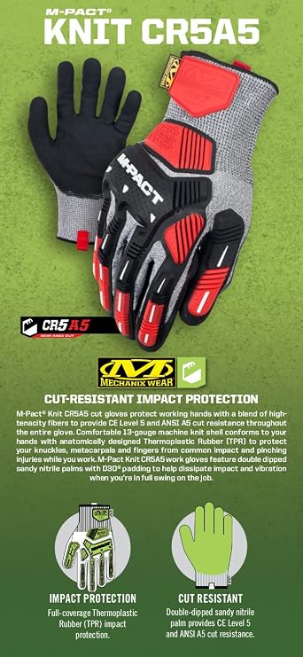 Mechanix Wear: M-Pact Knit CR5A5 Work Gloves (Medium, Grey/Black)