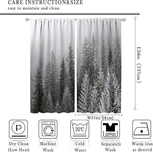 Cortinas opacas con estampado 3D de bosque invernal en la niebla, cortinas decorativas de bosque de coníferas para dormitorio, sala de estar, 21 x