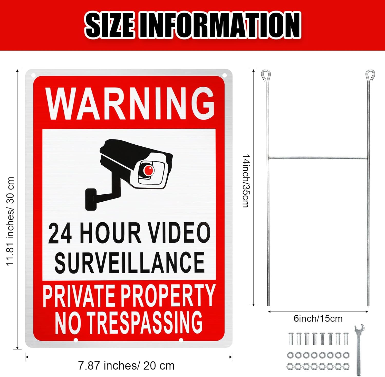 Zonon 6 Pack Private Property No Trespassing Signs with H Stake Reflective Aluminum Security Camera Sign for Home Yard Safety, 7.9 x 11.8 Inch