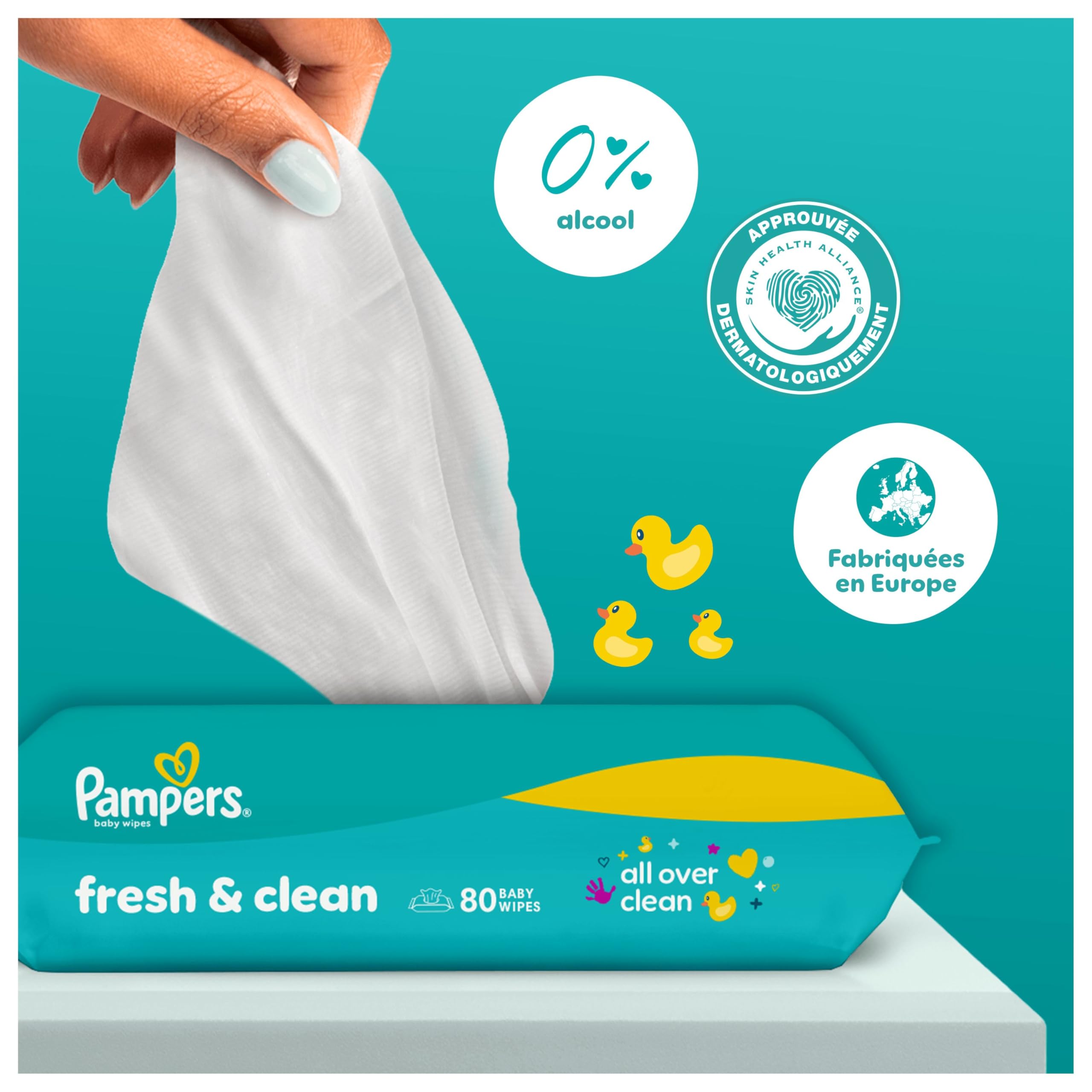 Lingettes Pampers Fresh Clean pour bébé, 9 paquets de 80 lingettes = 720 Lingettes pour bébé, Nettoyage complet