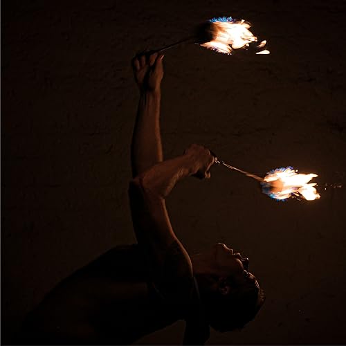 Miniatura 8 de Fire Poi Set – Cabezas Kevlar MoonBlaze tejidas de 3 pulgadas – Juego de 2 – Longitud personalizada – Cadena de eslabones giratorios – Flujo, giro