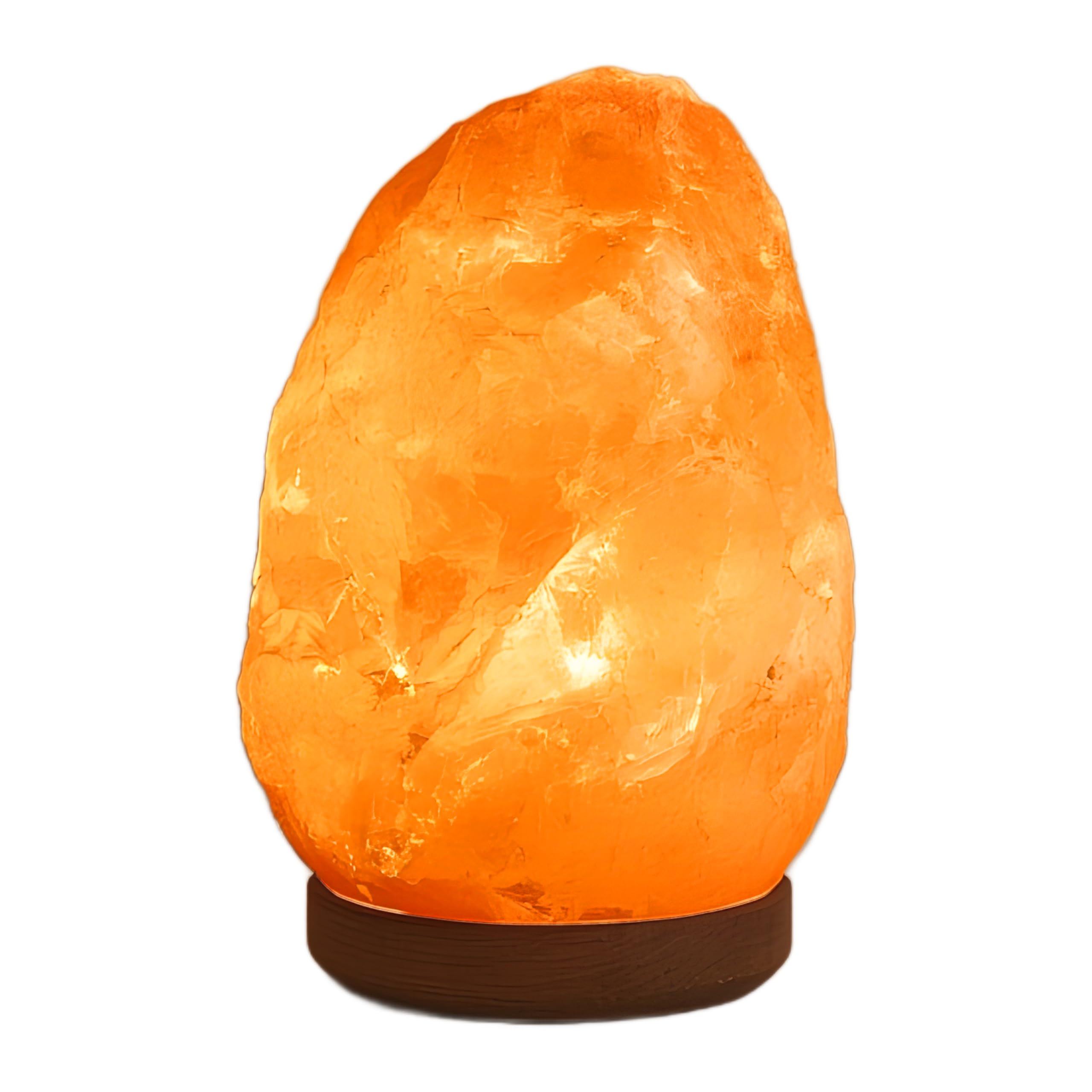 H HANSEL HOME Lámpara de Sal Natural del Himalaya, 1.5-2kg, 100% Natural, con Cable y Bombilla Incluida, Base de Madera – Lámpara de Sal para un Ambiente Relajante y Saludable