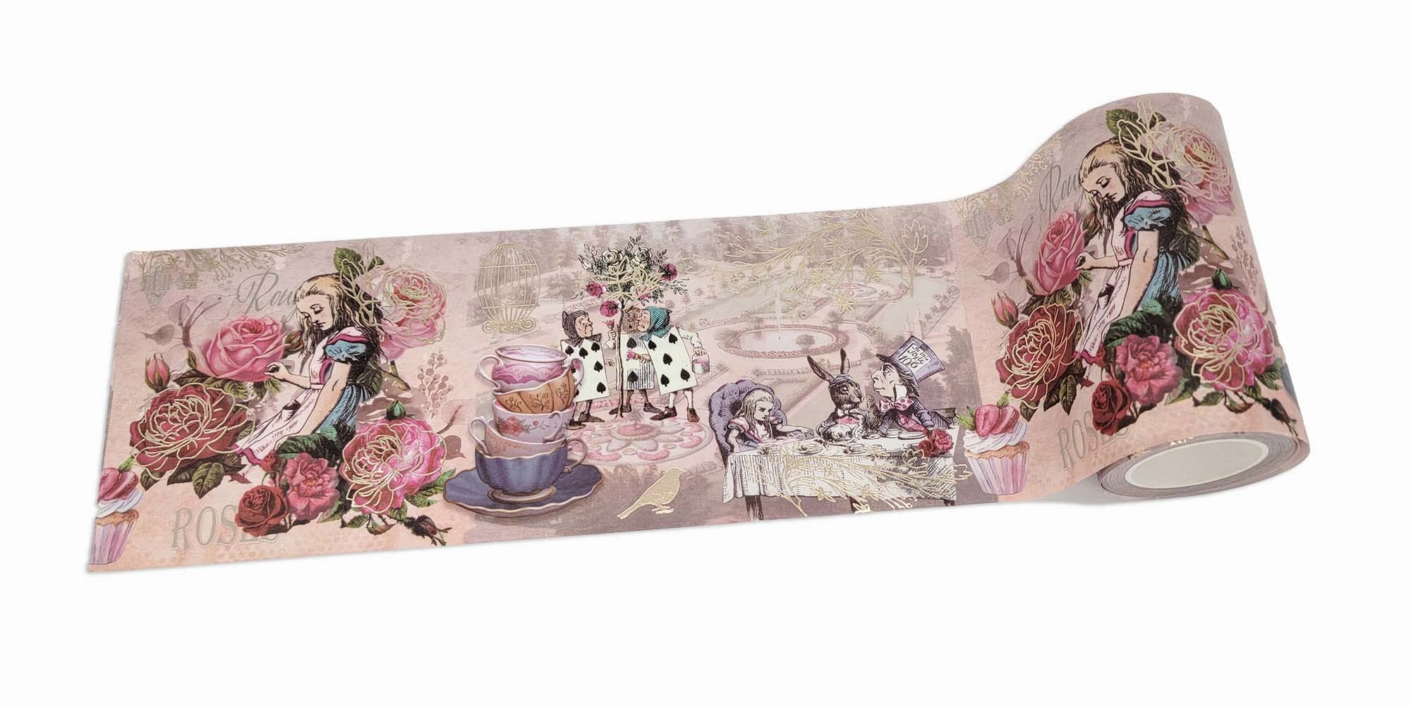 Alice au pays des merveilles - Ruban washi extra large en feuille d'or pour scrapbooking, travaux manuels, journaux, cartes de bricolage, décorations de goûter