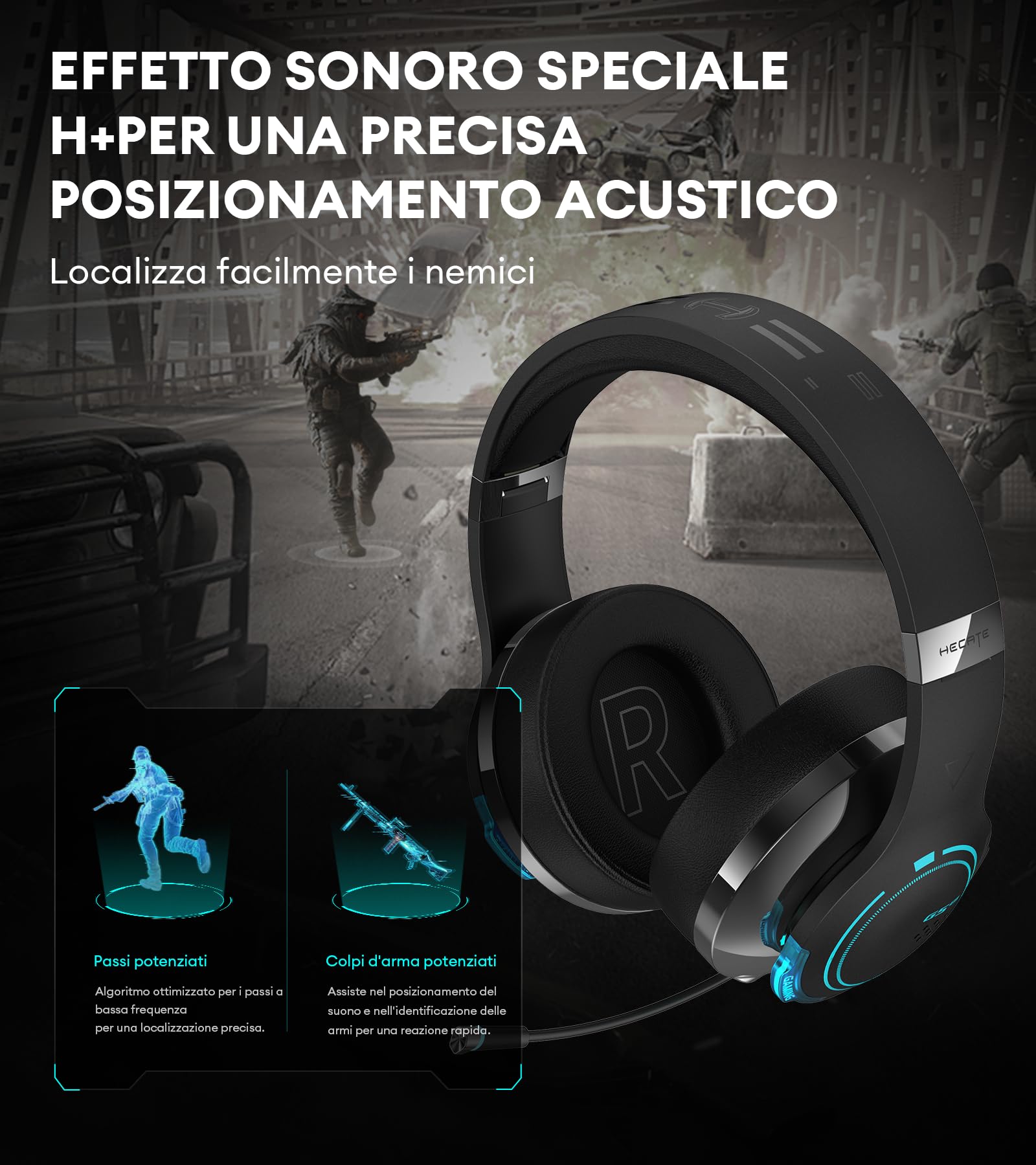 Edifier HECATE G5BT Cuffie Gaming Over Ear con Mic, Cancellazione del Rumore, RGB Luce, H+ Effetti Sonori, Hi-Res Audio, Bluetooth e Cavo Audio 3,5mm per PC PS4 PS5 Cellulari Switch (Nero)