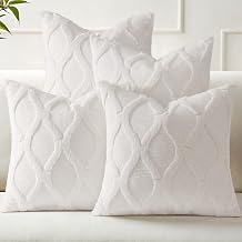 decorUhome Summer Set of 4 Cream White Throw Pillow Covers 18x18 Inch, Neutral Decorative Soft Plush Faux Wool Couch Pillow Covers, Farmhouse Pillow Cases for Living Room Bed Sofa