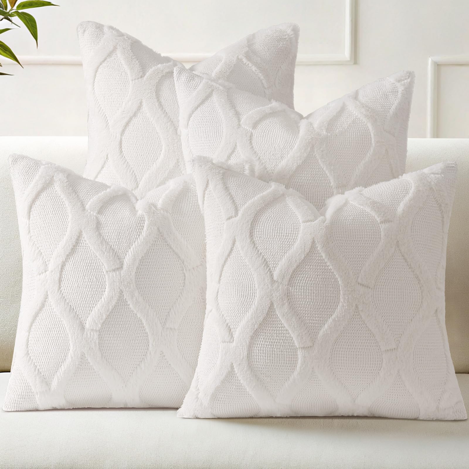 Housses de coussin 50x50 cm lot de 4 blanc crème en fausse laine rustique