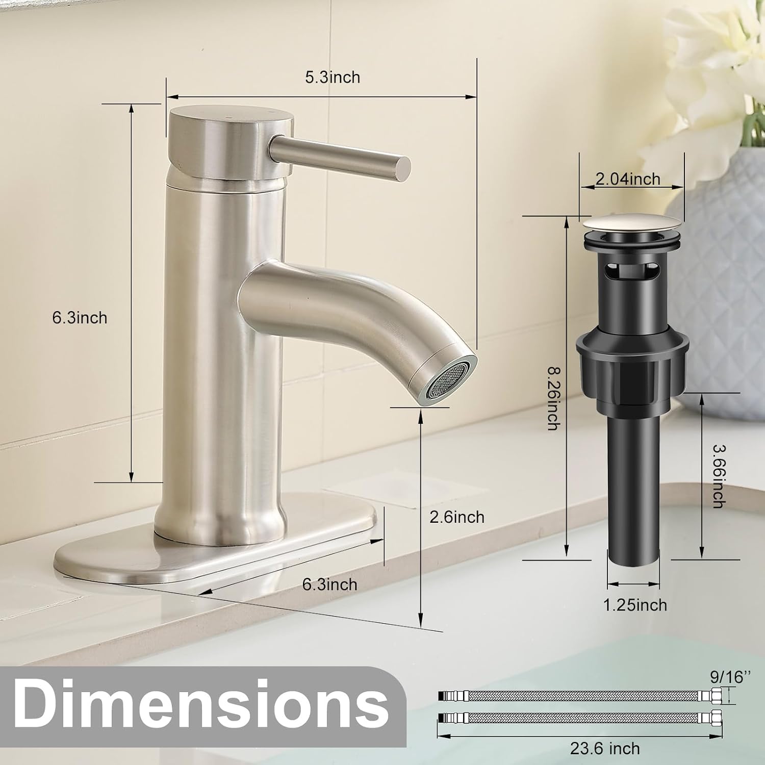 Bathroom Faucet Brushed Nickel PONAFOU Single Hole Bathroom Sink Faucet Single Handle with Pop-Up Drain and Deck for 1 Hole or 3 Hole