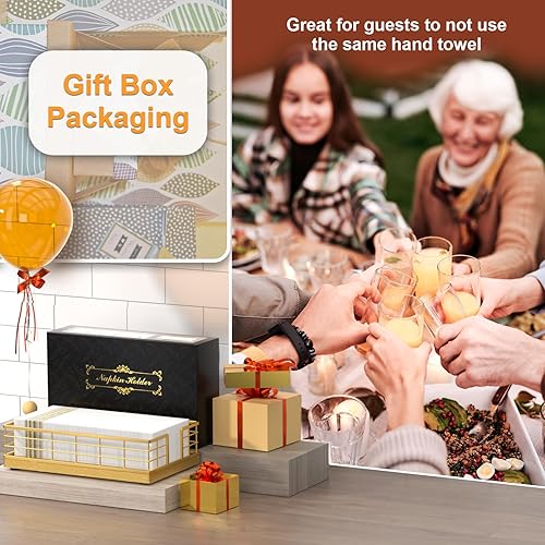 Vista 122 de Wican Bandeja para toallas de invitados para baño, soporte de servilletas de roble y hierro para tocador, mesa de comedor, cesta de madera