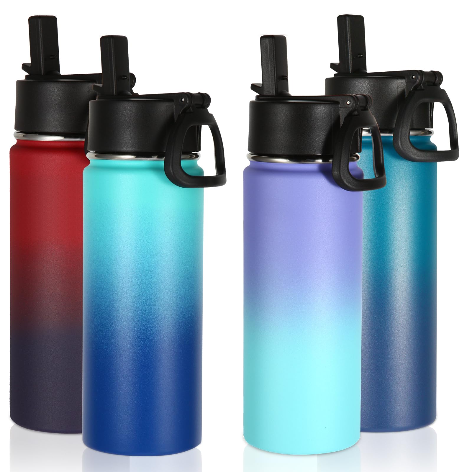 Volhoply 530ml Trinkflasche Kinder Edelstahl, vakuumisolierte doppelwandige Thermosflasche mit Strohhalm und Griff, BPA-frei Isolierflasche für Schule Sport (Mehrfarbig,4er-Set)