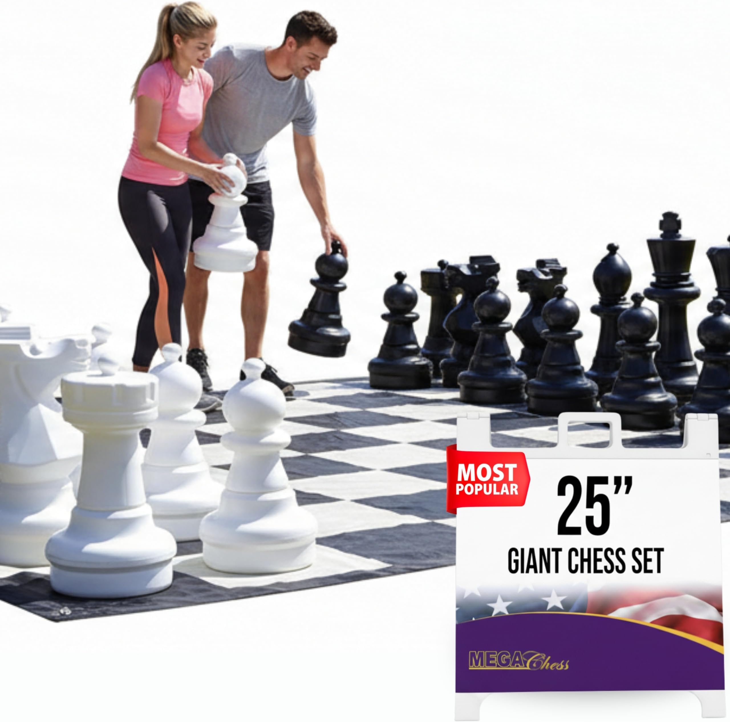 Giant Chess Set Game with 25" Tall King - A Large Chess Set Yard Game for Families Looking for Outdoor Jumbo Games - 32 Large Pieces Made from Durable HDPE (Nylon Mat Board Included)