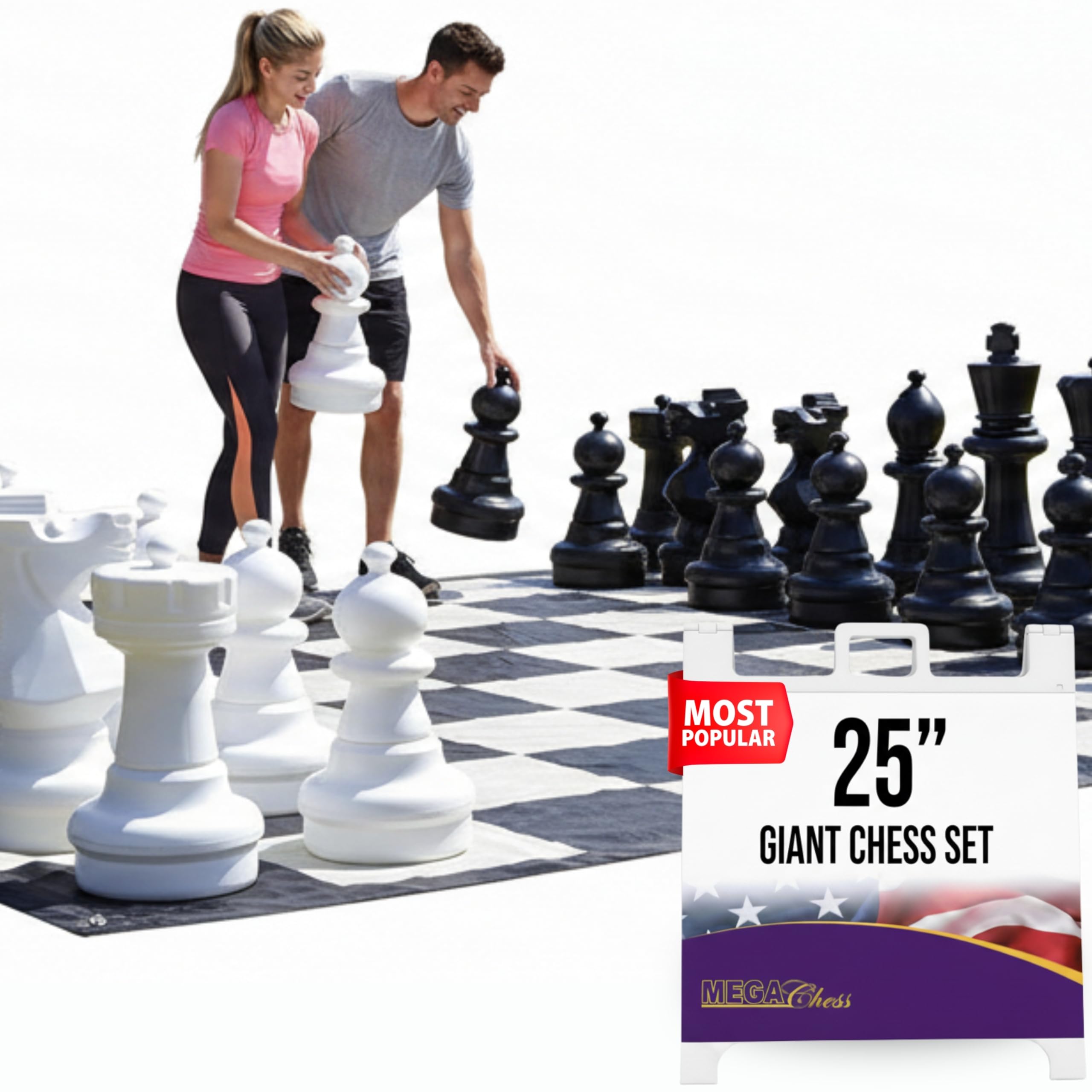 MegaChess Giant Chess Set Game with 25" Tall King - A Large Chess Set Yard Game for Families Looking for Outdoor Jumbo Games - 32 Large Pieces Made from Durable HDPE (Nylon Mat Board Included)
