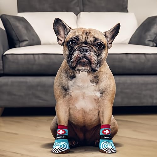 Miniatura 7 de PawFlex Comfy Pawz - Calcetines de algodón antideslizantes de doble cara para perro con agarre de silicona antideslizante en el puño interior y