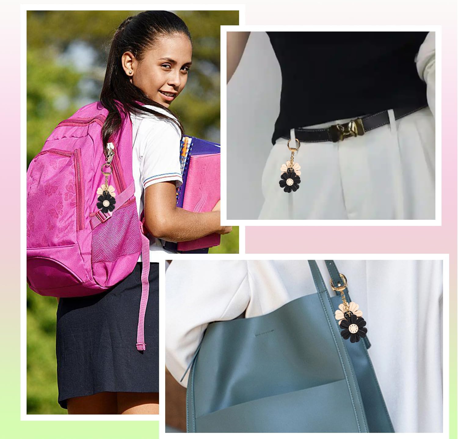 Leather Flower Keychains ，Handmade Leather Key Ring Accessories,Bag Charm,Purse Charm,Elegant Gifts for Women - Image 5