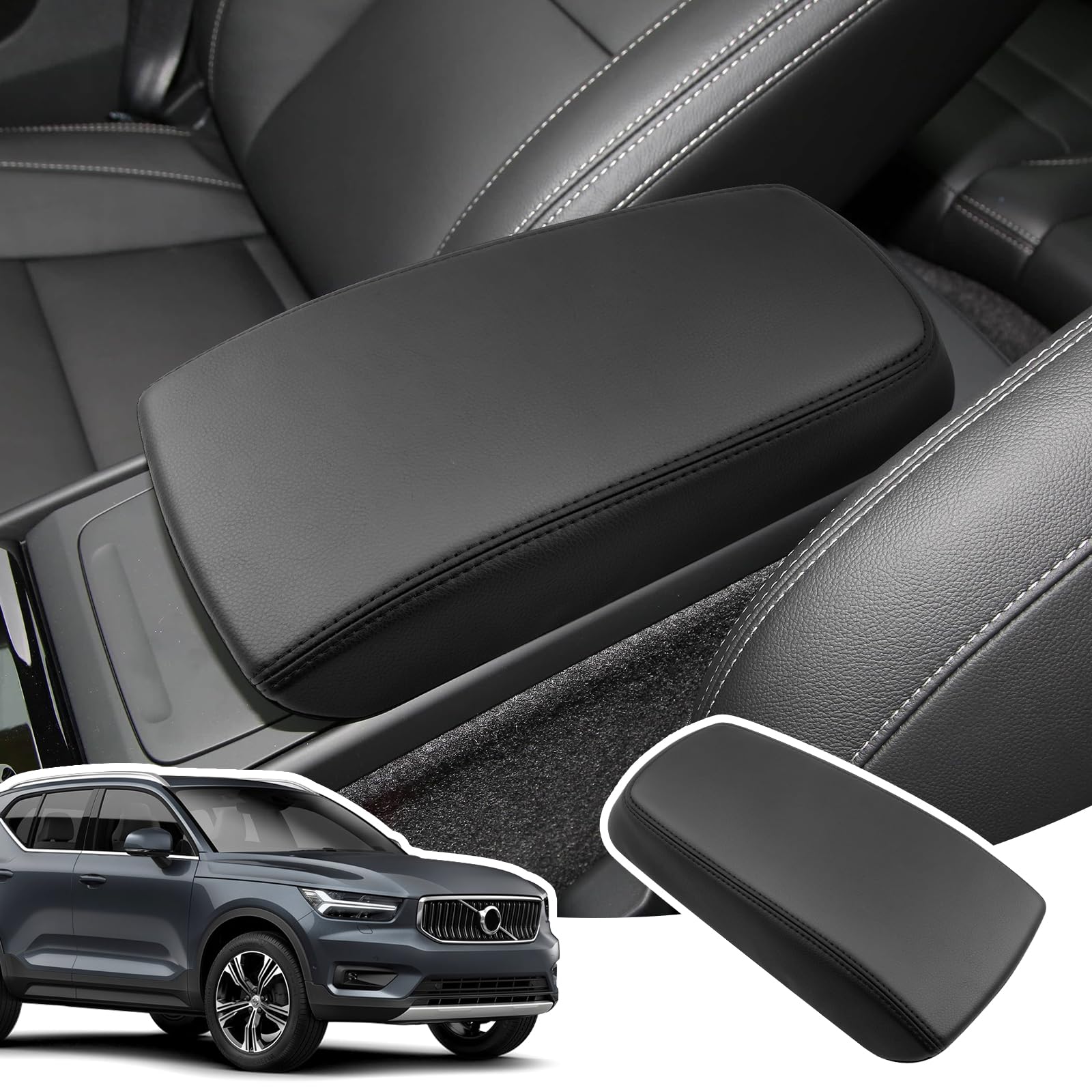 Pokrowiec na Podłokietnik dla Volvo XC40 / C40 Recharge 2018-2025 | Ochrona Podłokietnika Konsoli Środkowej, Tworzywo Skóra PU, Akcesoria do Podnoszenia Podłokietnika, Czarny