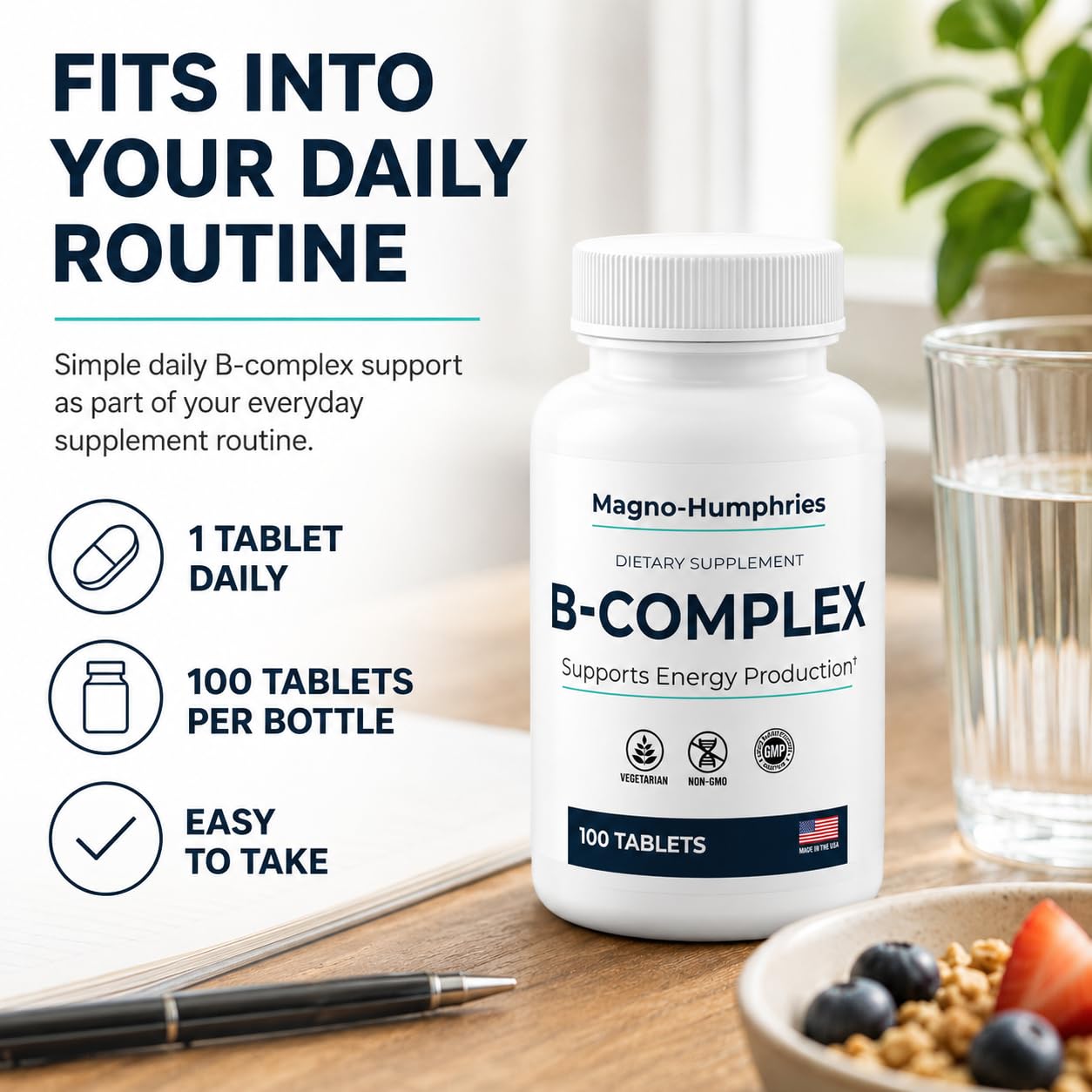 Vitamin B-Complex - 100 Tablets | Energy Metabolism & Nerve Support | Balanced B Vitamins | One Tablet Daily | Dietary Supplement | GMP Manufactured in USA | 100 Day Supply — Amazon image 4
