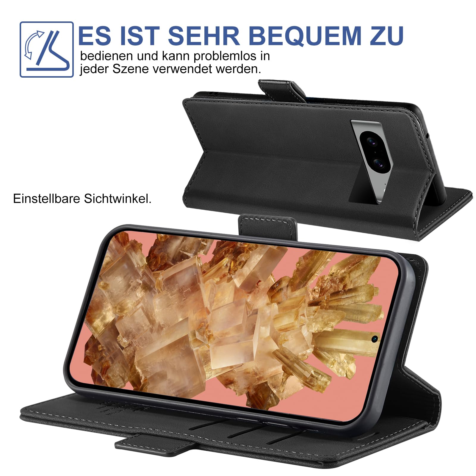 Giyer Leder-Hülle Für Google Pixel 8A – Wallet Case Mit Standfunktion & Displayschutz – Stylisch & Sicher